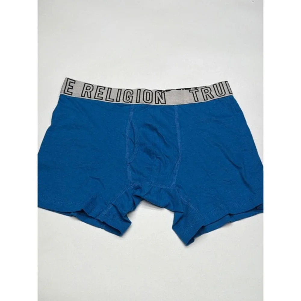True Religion Mens‎ Blue Boxer Briefs Underwear Medium Logo Waistband Nwt